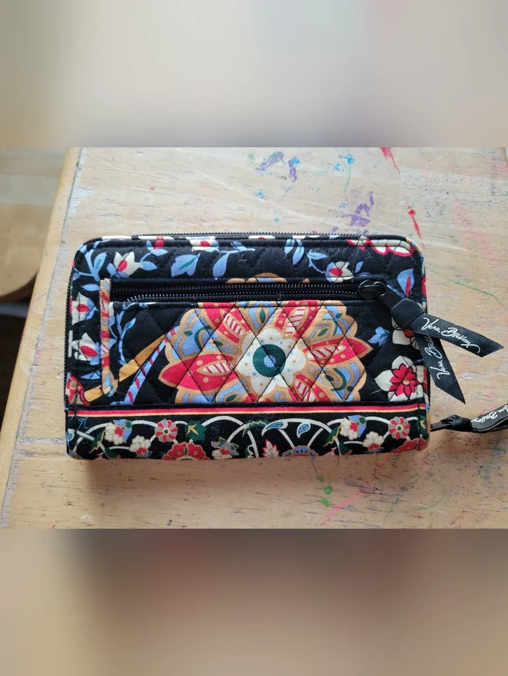 Vera Bradley Opera Versailles Wallet With Clasp, Black, Red, Blue, Cream, Floral - Picture 5 of 6